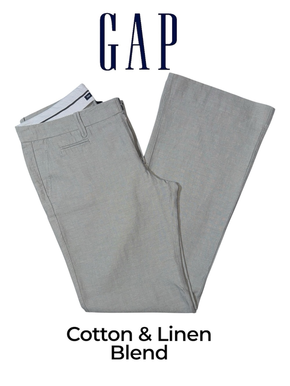 GAP (NWT) Women’s Cotton & Linen Blend Gray Wide Leg Pants, Size 12 Long